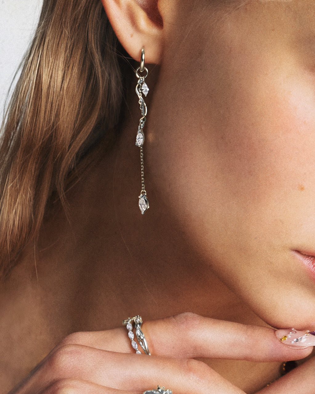 Aria Vine Drop Earrings in Silver - Image 3