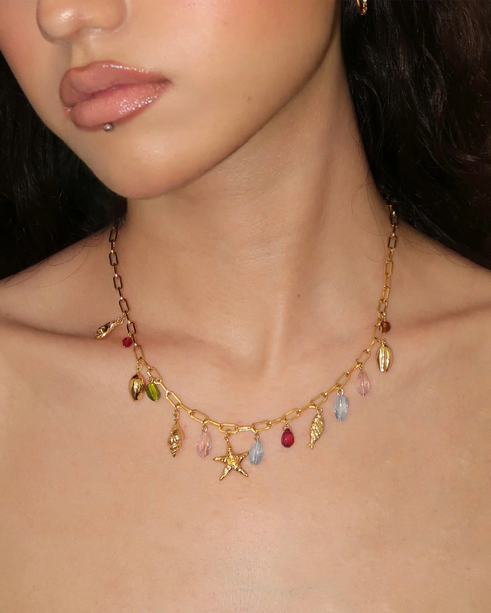 Coral Dancer Multi-charm Choker Necklace in Gold - Image 2