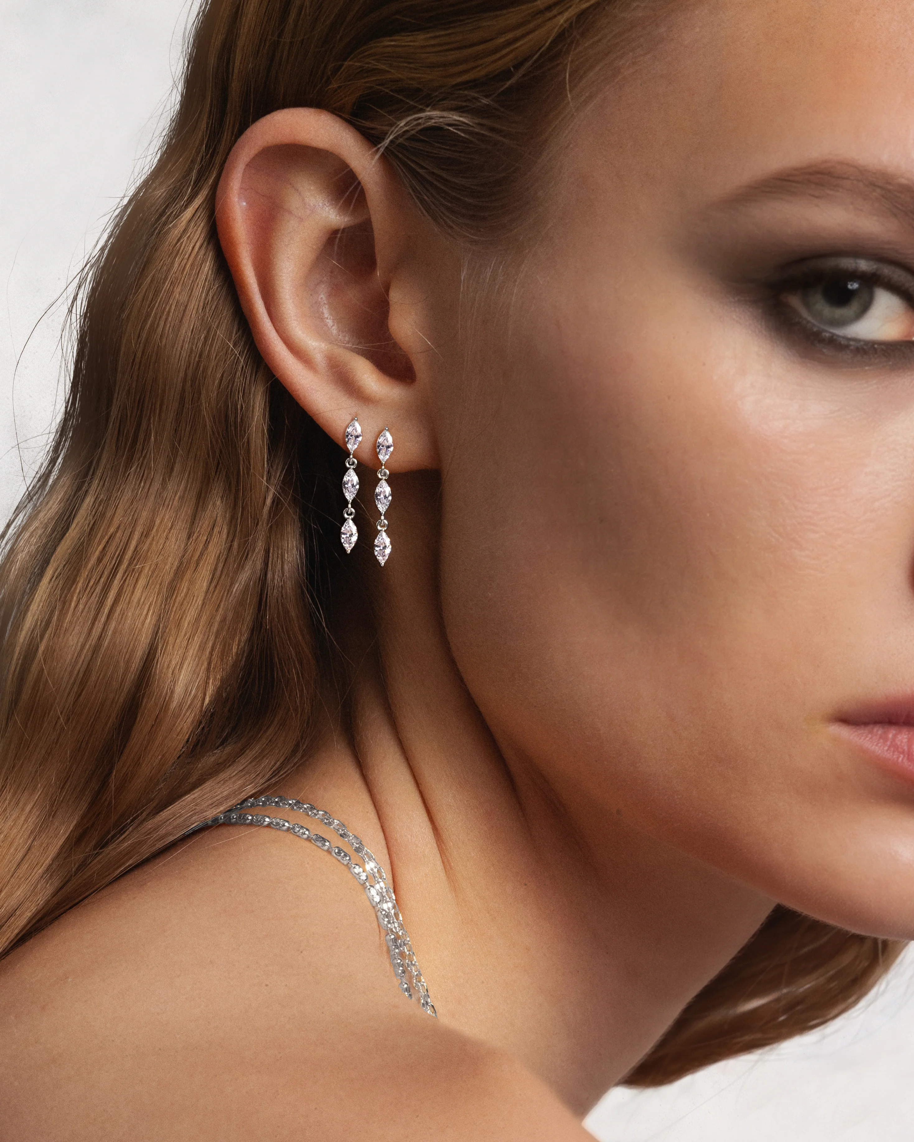 Crystal Marquise Earrings in Silver - Image 3