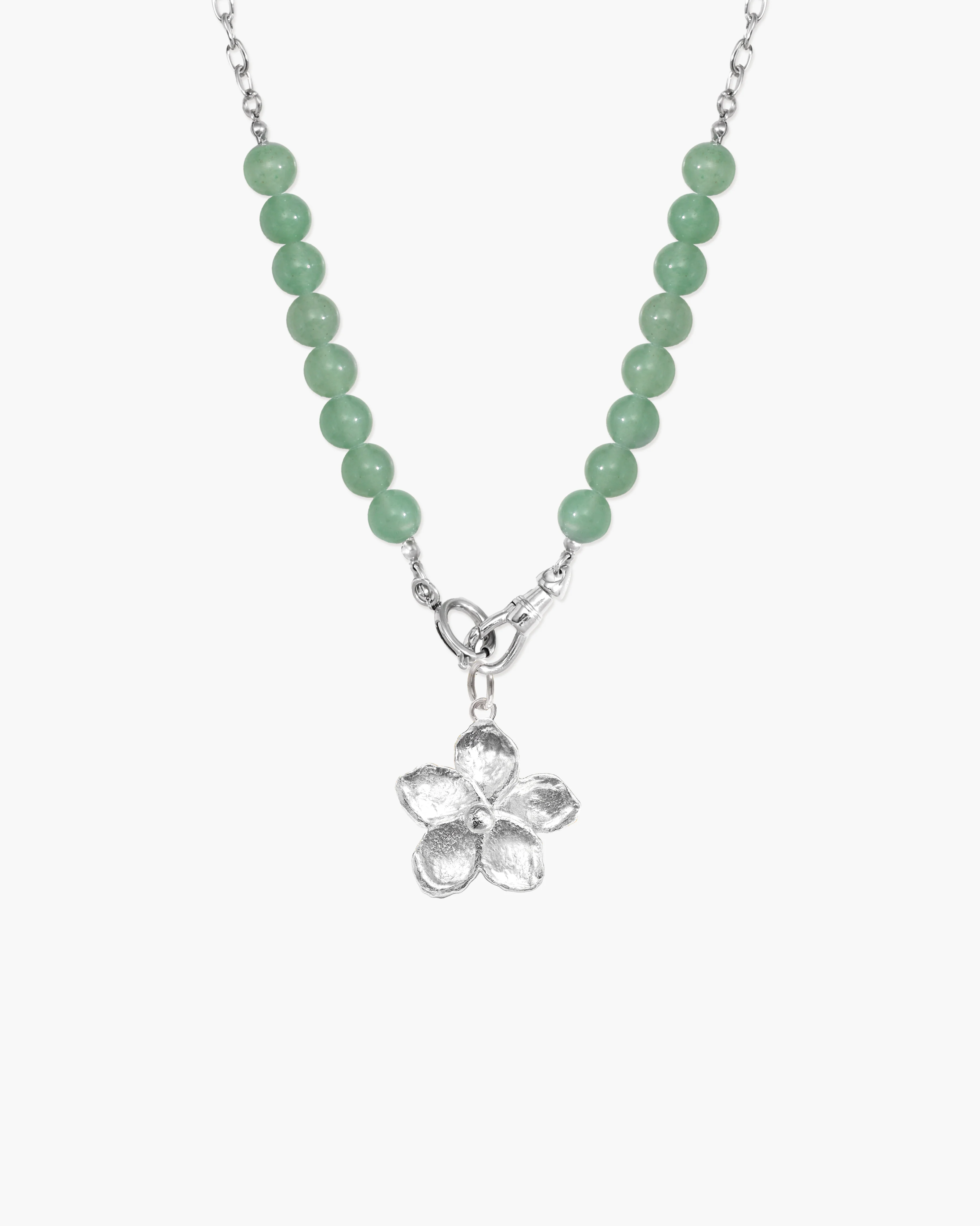Green Aventurine Beaded Necklace with Charm Holder Clasp