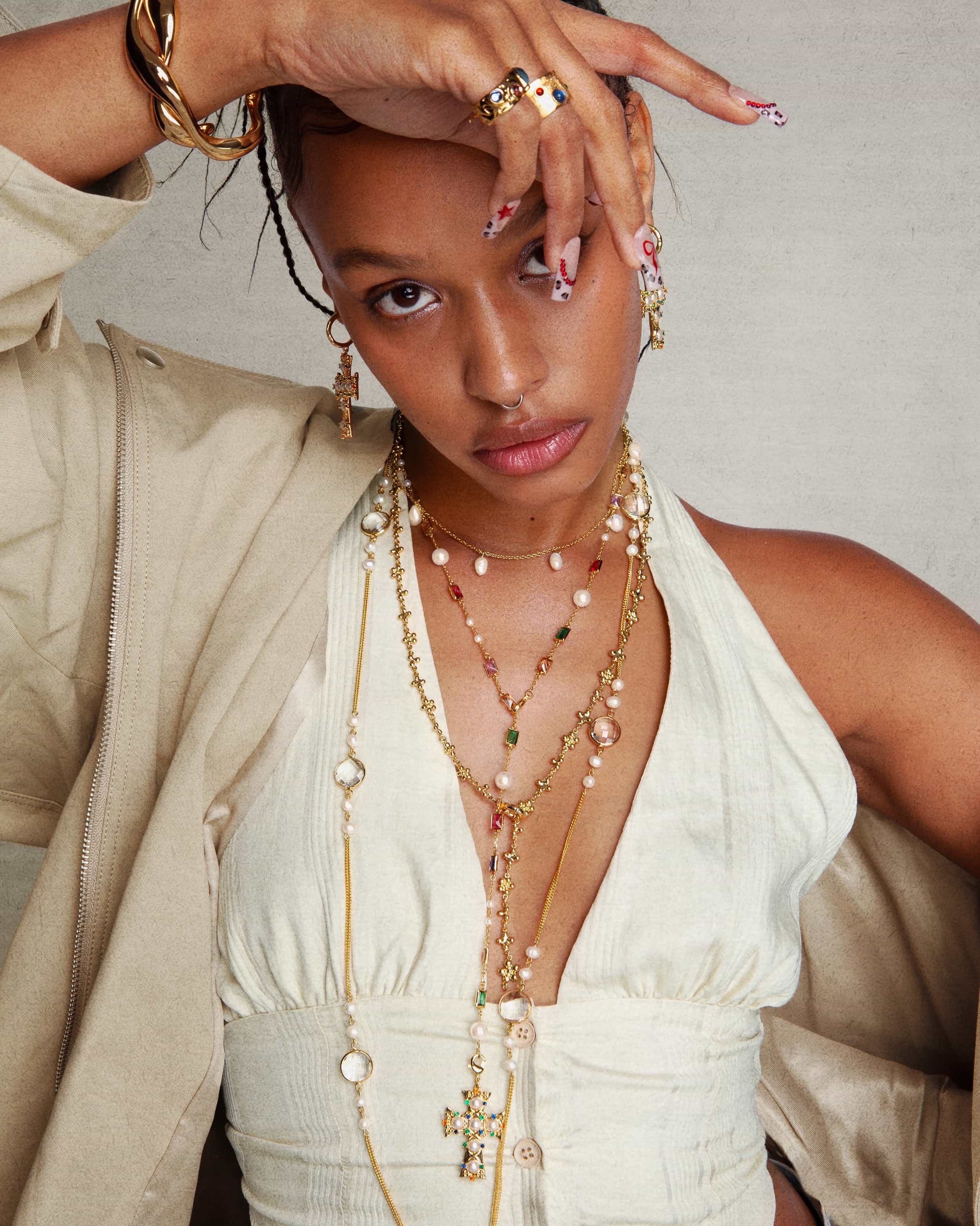 Lover of Helius Pearl Cross Necklace - Image 2