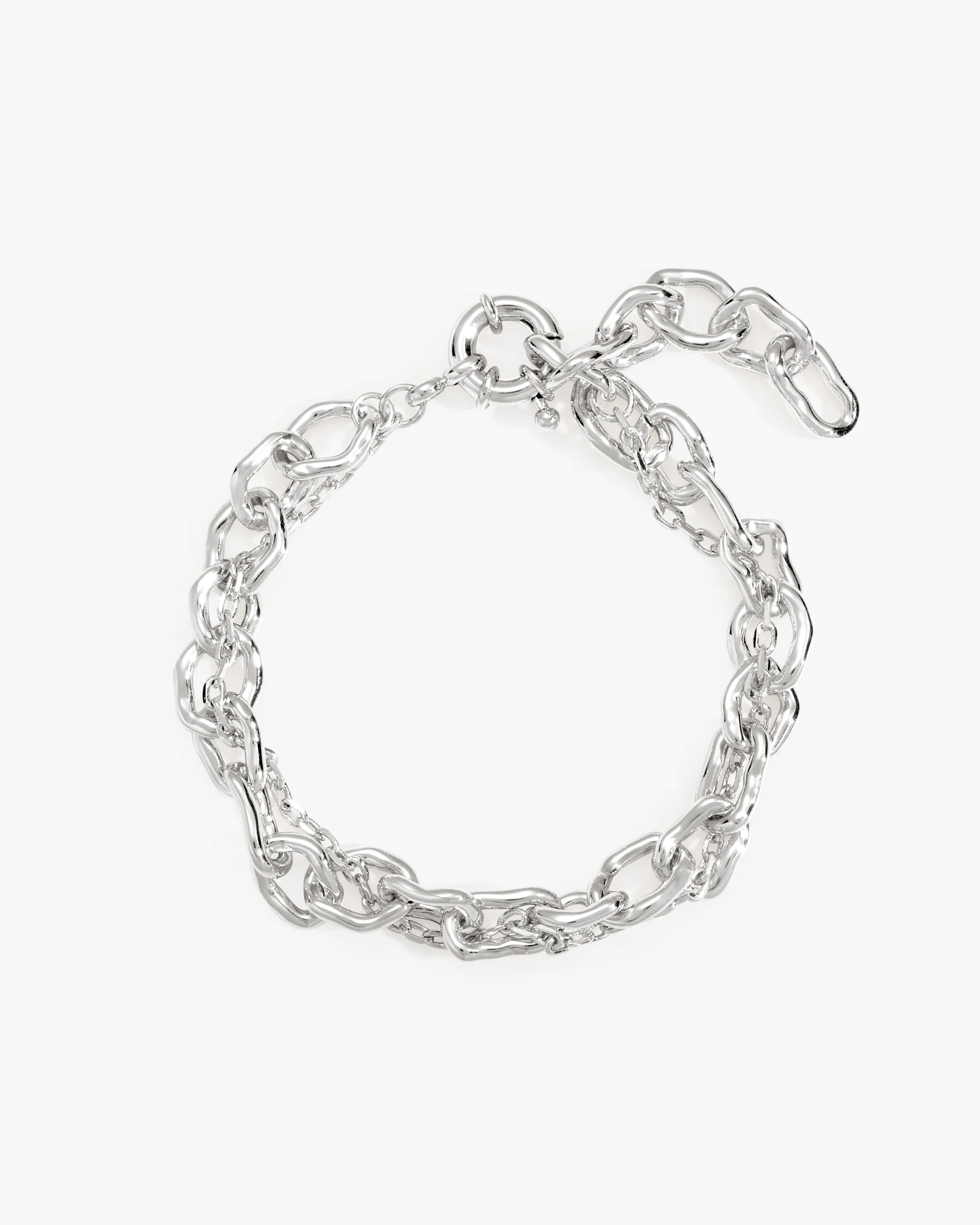 Molten Dual Chain Bracelet in Silver - Image 4