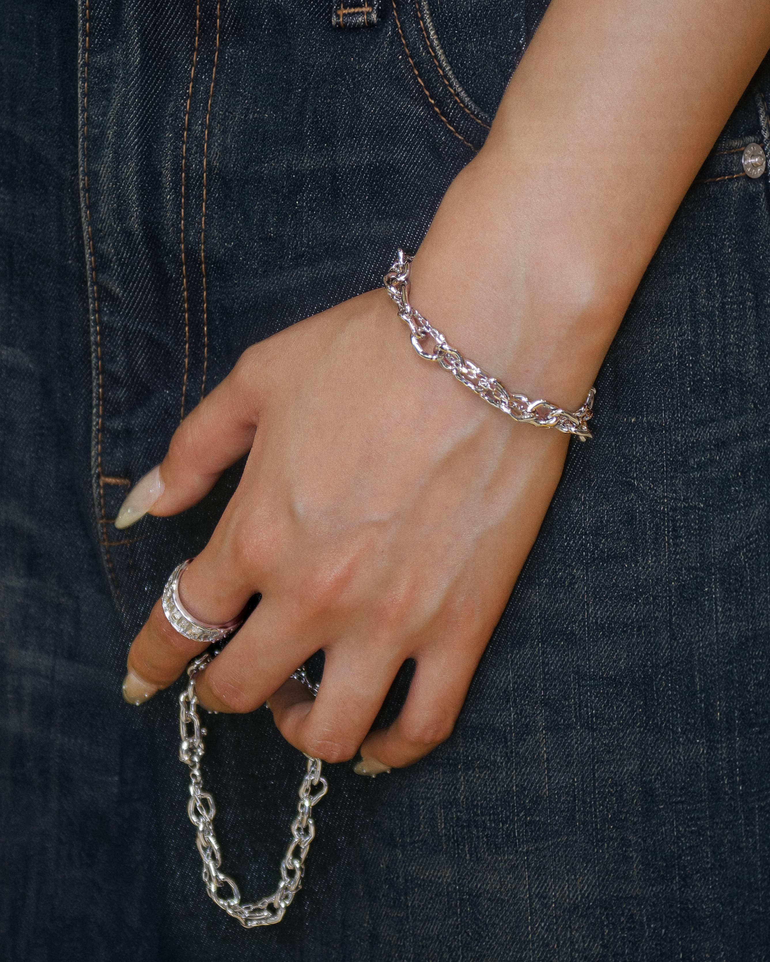 Molten Dual Chain Bracelet in Silver - Image 2
