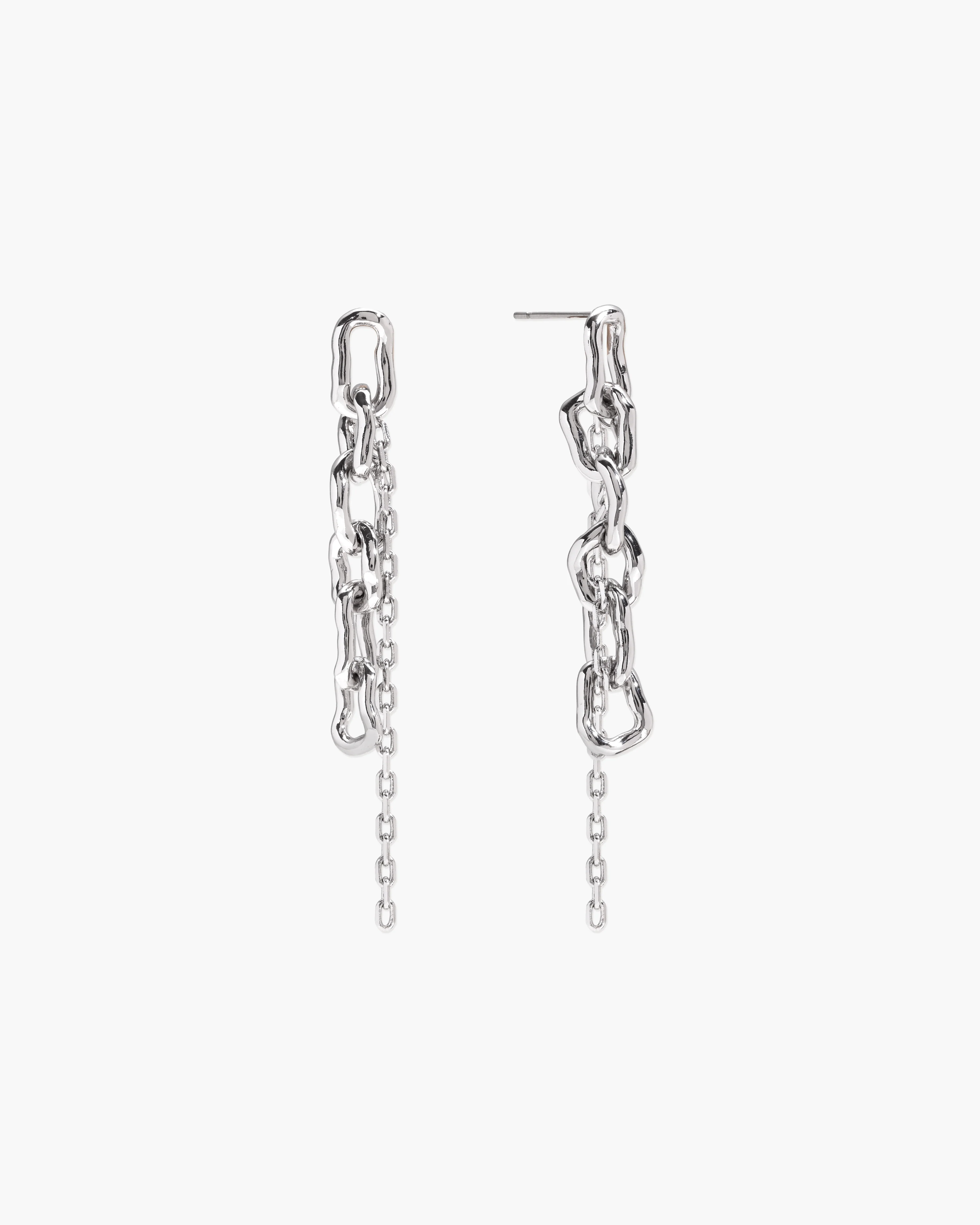 Molten Dual Chain Drop Earrings in Gold - Image 4