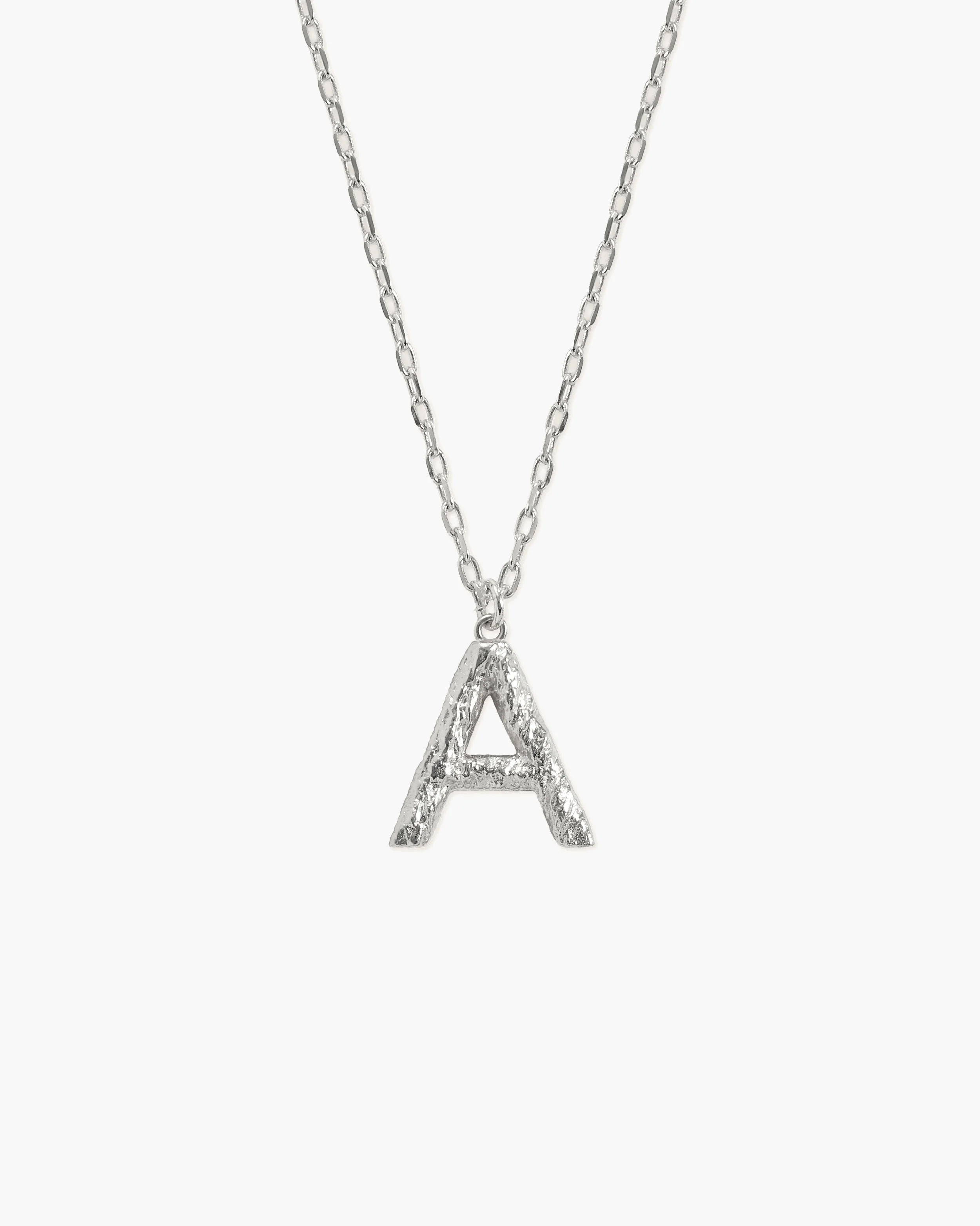 Textured Initial Letter Necklace in Silver