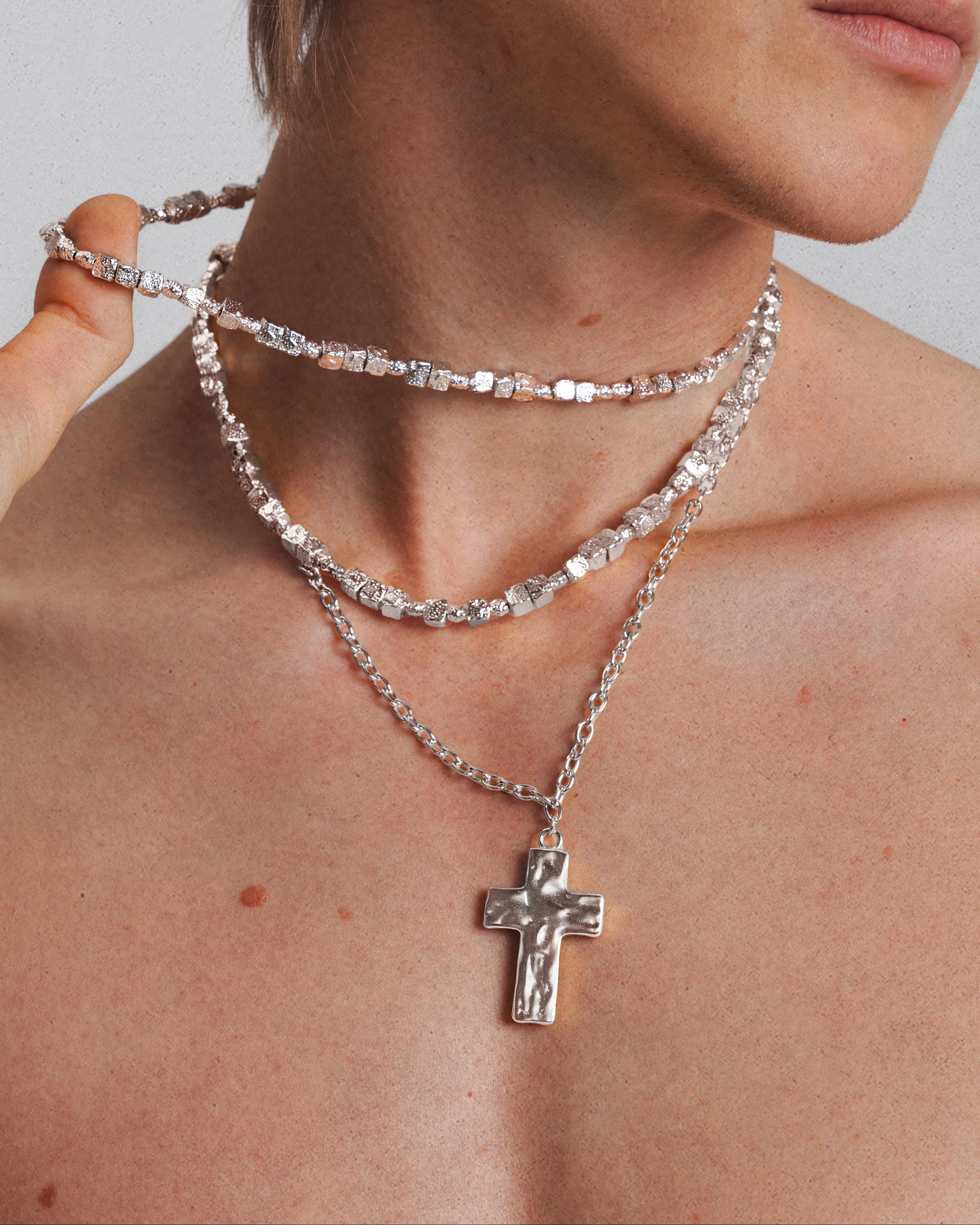 Textured Square Necklace in Silver - Image 2