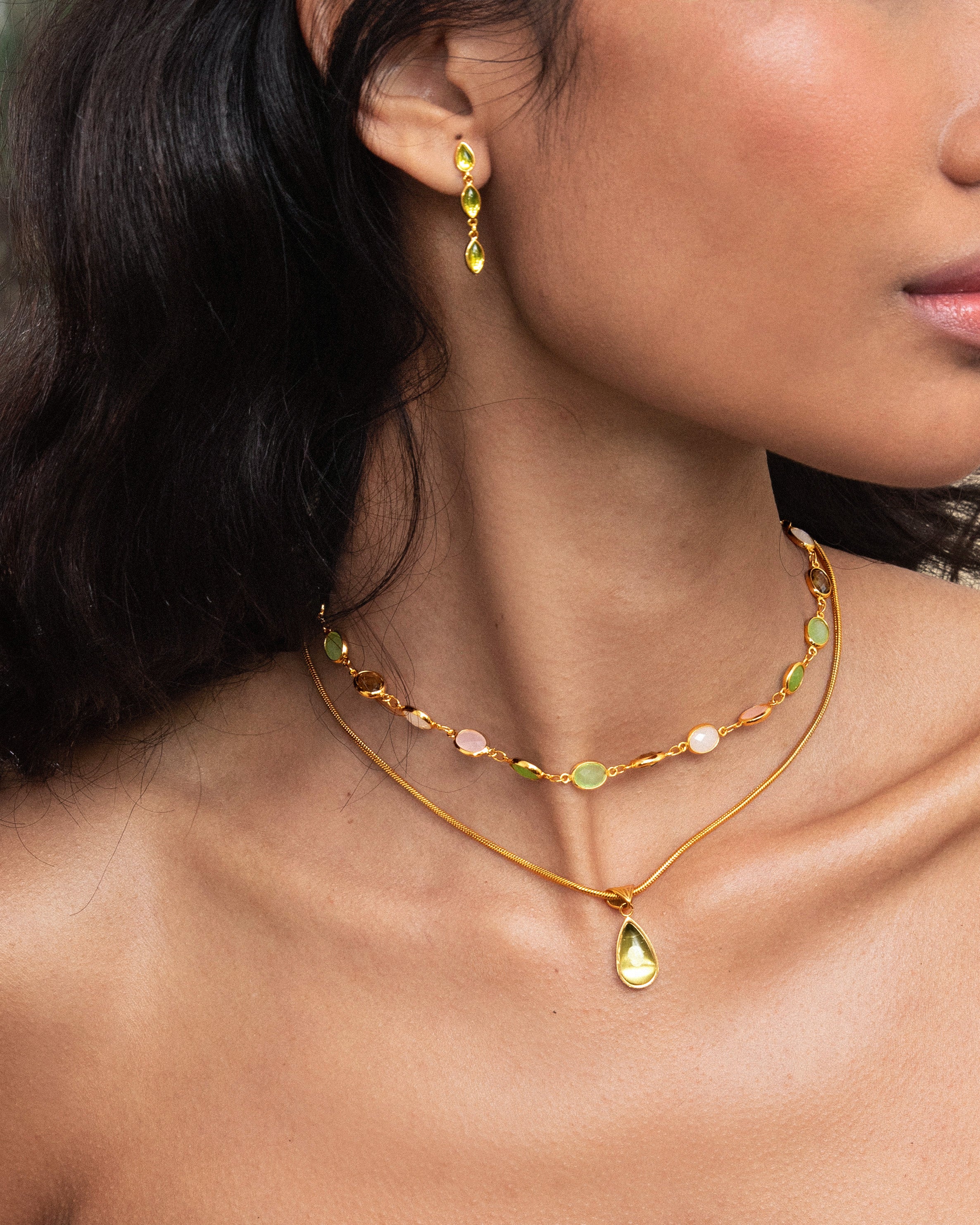 Waterdrop Necklace & Olive Marquise Earrings Set - Image 2