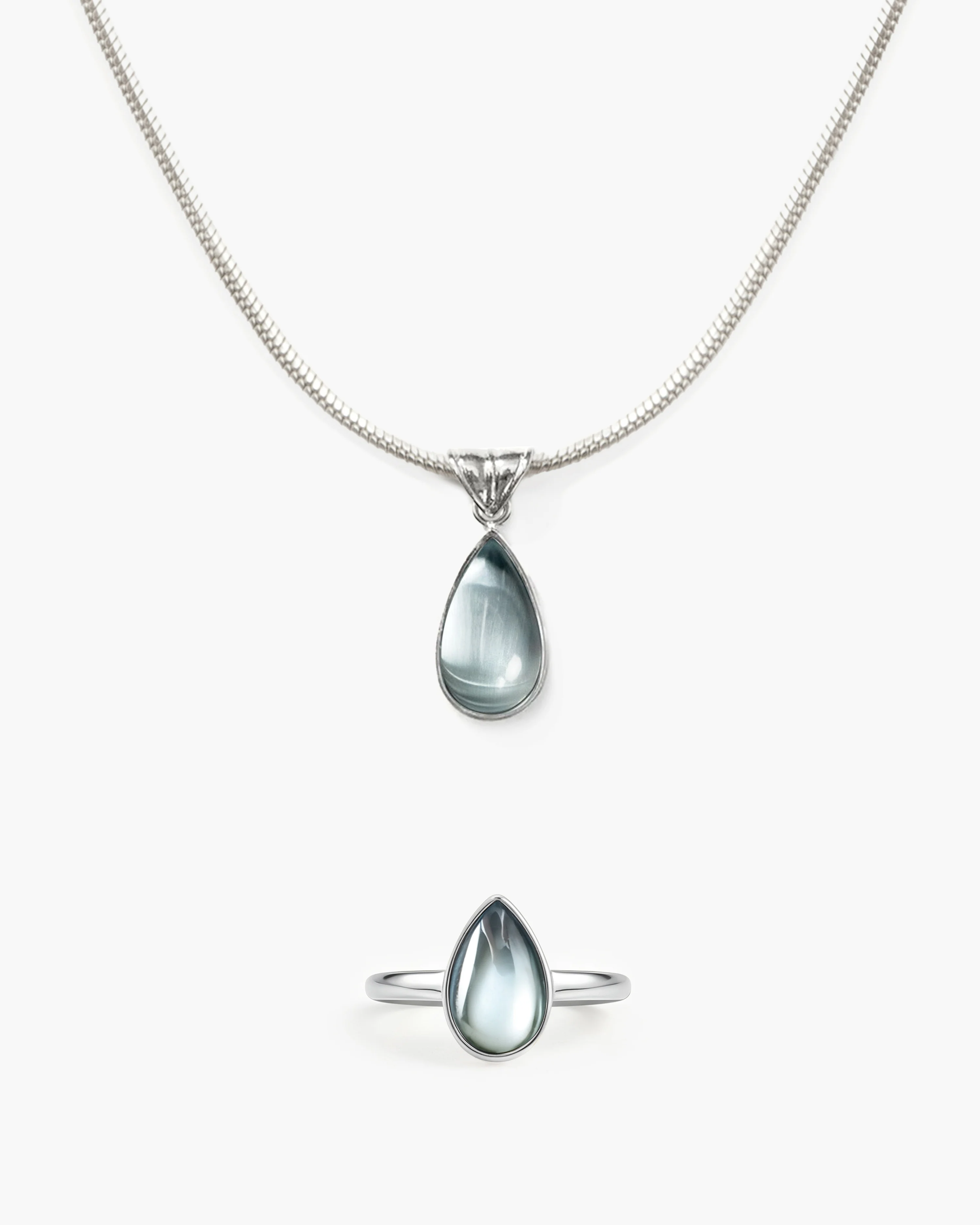 Waterdrop Necklace & Ring Set in Marine Blue